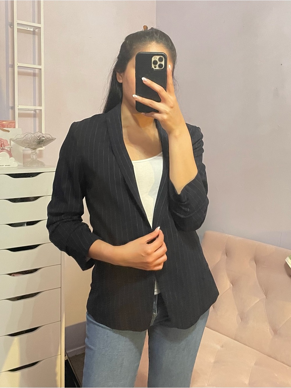 H&M | Navy Pinstripe Blazer